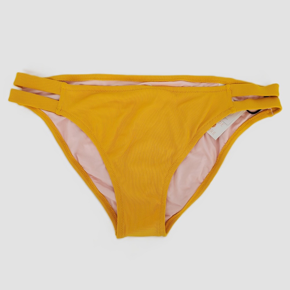 Shade & Shore Womens‎ XL Yellow Ribbed Low Coverage Cheeky Bikini Bottoms New